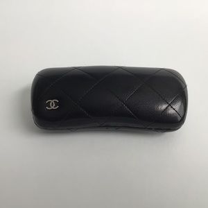 CHANEL Black Leather Quilted Eyeglass hard case